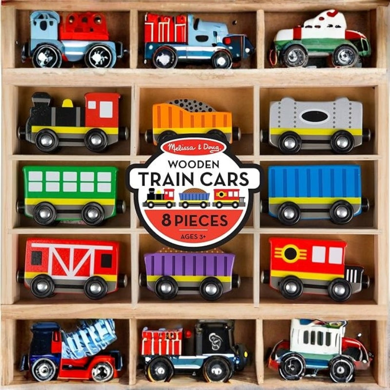 Melissa & Doug Wooden Magnetic Train Cars 8 Piece Educational Toy for Kids