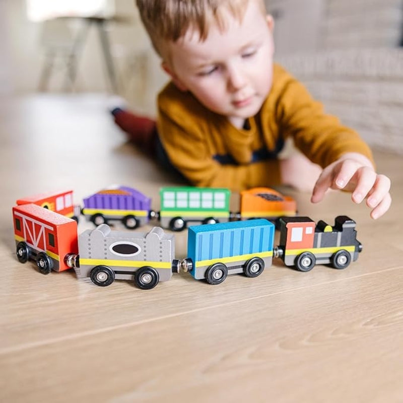 Melissa & Doug Wooden Magnetic Train Cars 8 Piece Educational Toy for Kids