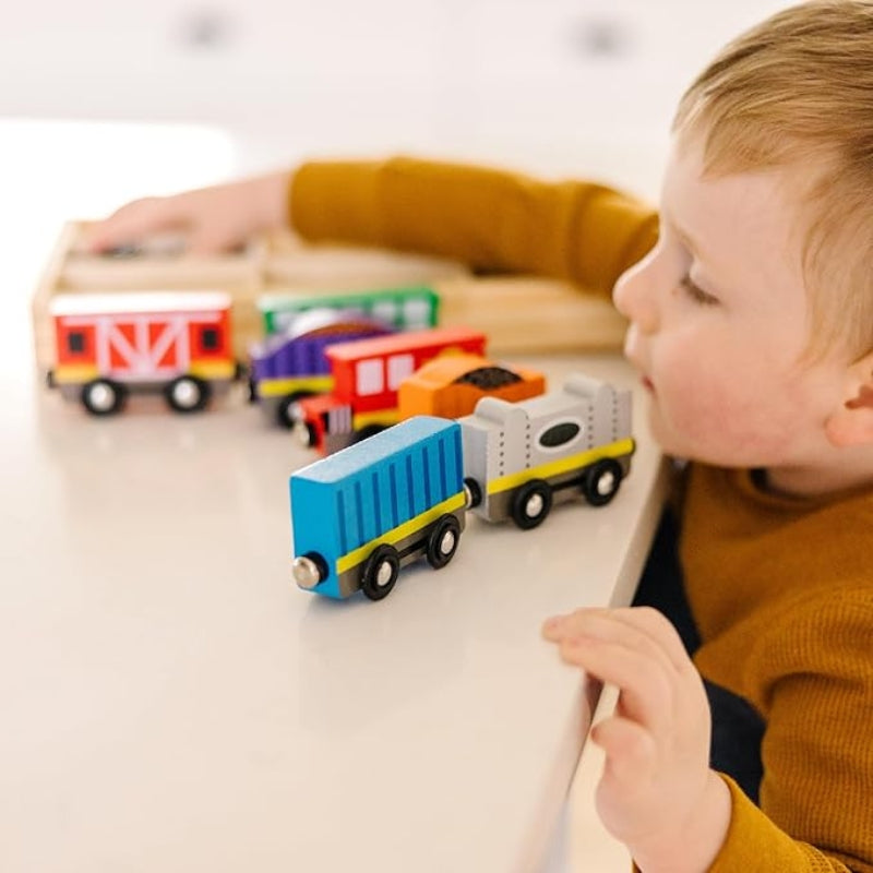Melissa & Doug Wooden Magnetic Train Cars 8 Piece Educational Toy for Kids