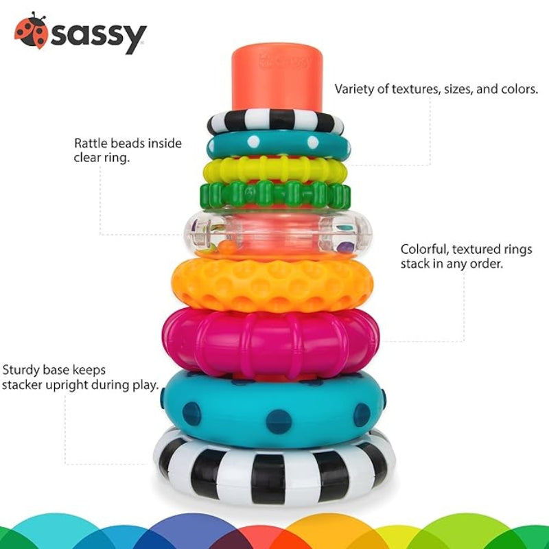 Sassy Stacks of Circles 9-Pc Stacking Ring STEM Learning Toy for Babies 6+