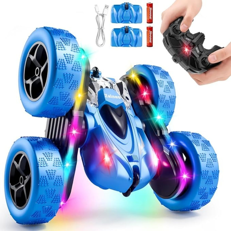 4WD RC Stunt Car 360 Flip Double Sided with LED Lights Kids Gift Blue Toys