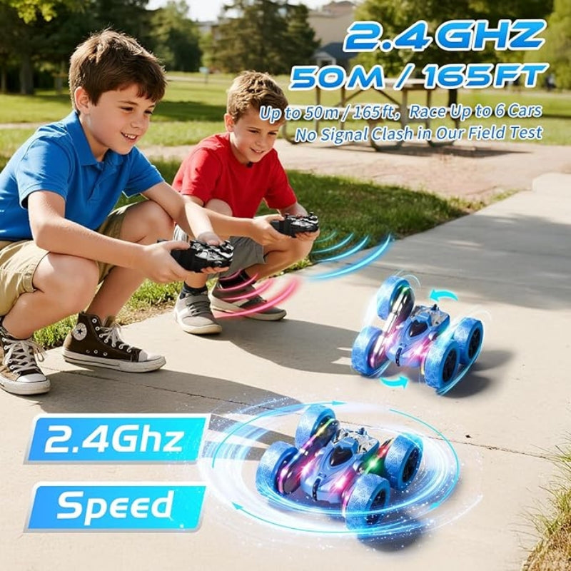4WD RC Stunt Car 360 Flip Double Sided with LED Lights Kids Gift Blue Toys