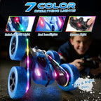 4WD RC Stunt Car 360 Flip Double Sided with LED Lights Kids Gift Blue Toys