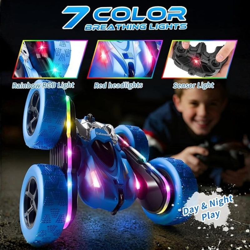 4WD RC Stunt Car 360 Flip Double Sided with LED Lights Kids Gift Blue Toys