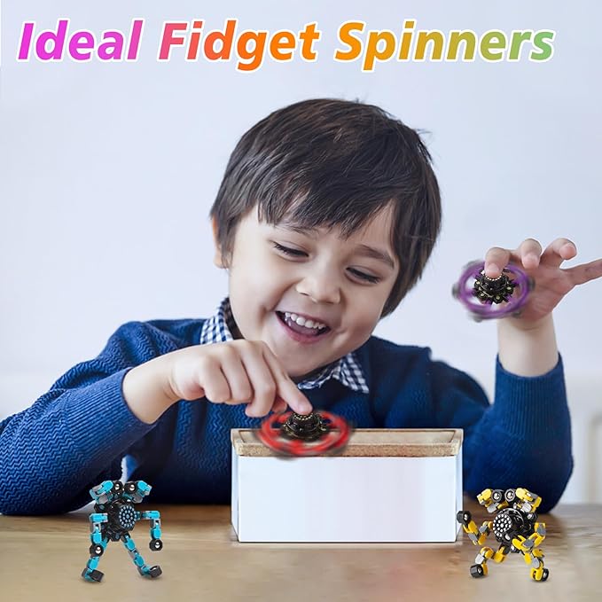 4 Pack Transformable Fidget Spinner Toys for Kids Teens Stress Relief Gifts