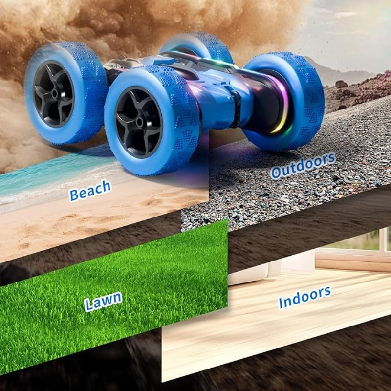 4WD RC Stunt Car 360 Flip Double Sided with LED Lights Kids Gift Blue Toys